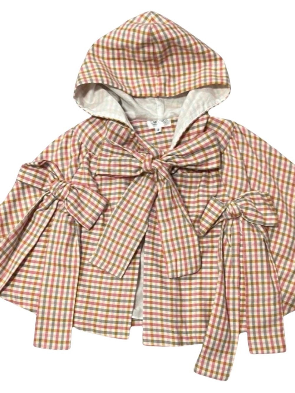 Dondolo Girls' Plaid Hooded Bow Jacket